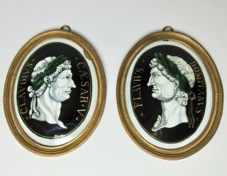 Two 17th Century Limoges Enamel On Copper Roman Emperors Plaques Antique French