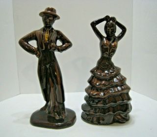 Vintage Spanish Flamenco Dancers Art Deco Ceramic Figurines Brown Couple
