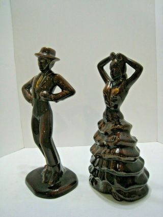Vintage Spanish Flamenco Dancers Art Deco Ceramic Figurines Brown Couple 2