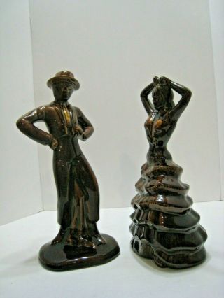 Vintage Spanish Flamenco Dancers Art Deco Ceramic Figurines Brown Couple 3