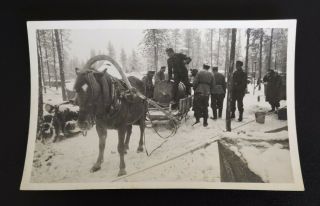 Ww2 German Military Soldiers Motorcycles Horse Pulling Sleigh Photo Agfa Brovira