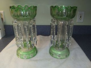 Rare Green Cut Glass Victorian Mantle Lusters