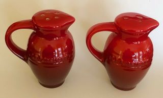 Le Creuset Stoneware Cherry Red Color Salt & Pepper Shakers Set