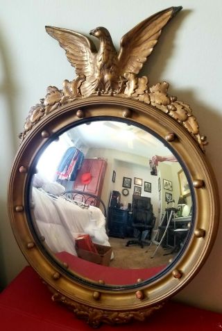 Vintage Federal Eagle Convex Bullseye Gold Mirror 13 Colonies