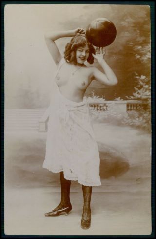 Citrate Photo Postcard Miss Basketball Girl French Nude Woman Old 1910s