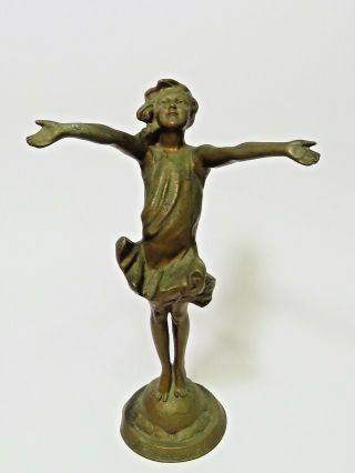 Antique 1916 The Good Fairy Figural Spelter Statue Boy Girl Art Nouveau Statue