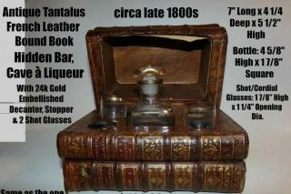 Antique French Leather Bound Book Tantalus,  Hidden Bar,  Cave á Liqueur,  Decanter 3