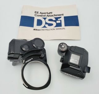 Vintage Nikon Dp2 Photomic Finder & Ds - 1 Ee Aperture Control Attachments For F2