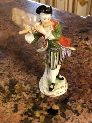 Fine Antique Meissen Porcelain Figur Musician Playing On Pipe