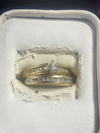 Vintage Ladies 14k Yellow Gold Wedding Set Engagement Diamond Ring And Band