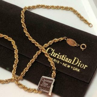 Vintage Christian Dior Signed Gold Plated Rope Chain 18 " Necklace W Pouch 12k.  Gf