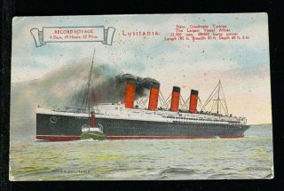 Passenger Ocean Liner Lusitania Cunard Line Vintage Postcard 1908 Posted Dublin