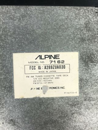 Vintage Alpine 7162 Cassette Deck Car Stereo.  Radio,  Tape & Sound 6