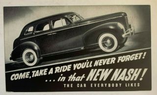 1940s Nash Automobile Postcard Auto Car Illustration Vintage Advertising