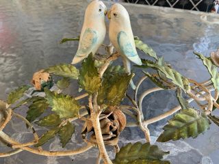 VINTAGE ITALIAN TOLE LOVE BIRDS PINK ROSES CANDLE HOLDER CHIPPY SHABBY GARDEN 2