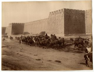 1880s Peking Great Wall / City Wall W/ Camel Caravan Albumen Photo China Beijing