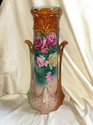 Royal Bayreuth Bavaria Antique Art Nouveau 15 - 1/2 " H Vase Hand Painted Roses