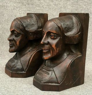 Heavy Antique French Britain Bookends Ornaments Wood Early 1900 