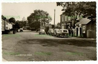 Old Postcard Petrol Pumps Clarbeston Road Pembrokeshire Wales Real Photo C.  1960