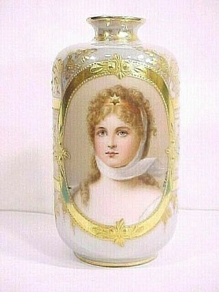 Old Royal Vienna Hand Painted Porcelain Queen Louise Portrait Vase Signed Wagner