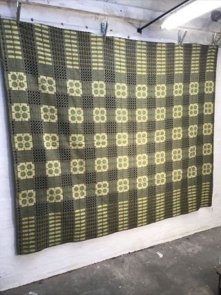Vintage Derw Welsh Pure Wool Tapestry Blanket Throw Yellow& Green