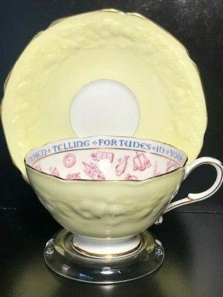 PARAGON rare FORTUNE TELLING Teacup & Saucer TASSEOGRAPHY Chippendale c.  1935 3
