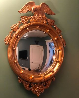 Vintage Federal Eagle Regency Gold Gilt Bullseye Convex Mirror