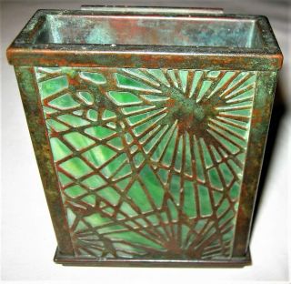 Antique L.  C.  T.  Tiffany Studios Ny Usa Bronze Favrile Glass Card Case Deck Box Us