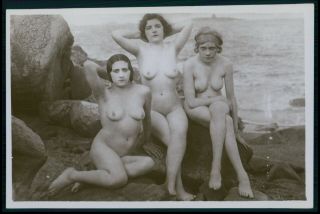 German Austrian French Nude Woman Three Graces Nudist Old 1920s Photo Postcard