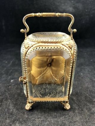 Antique Victorian Gilt Metal Beveled Glass Pocket Watch Stand 1893 Worlds Fair