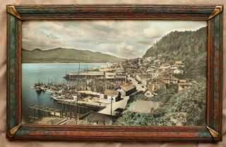 Early 20thc.  Color Tinted Photo Of Ketchikan Alaska In Arts&crafts Frame