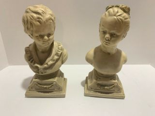 Vintage Chalkware Plaster Busts Statues Boy Girl Pair Very Charming