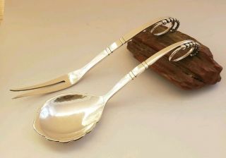 Vtg Antique Georg Jensen Sterling Silver Fork Spoon Set 41 Ornamental Hammered 1