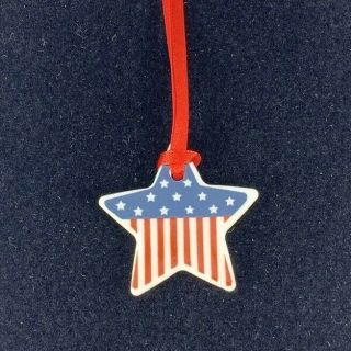 Longaberger Pottery Star Shaped Patriotic Us Flag Tie - On Red White & Blue 1.  25 "