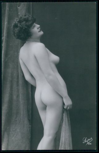 French Nude Woman Unveiled Beauty Old 1920s Photo Postcard