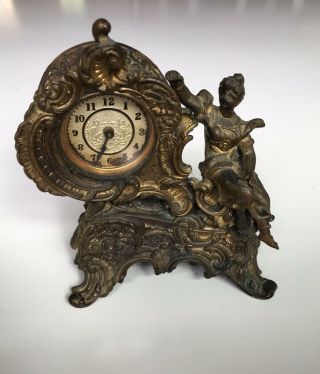 Rare Art Nouveau Brass Victorian Table Clock Vintage