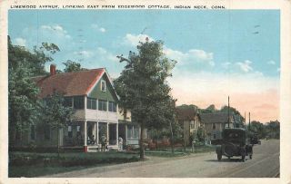 Lakewood Avenue From Edgewood Cottage Old Car 1936 Indian Neck Ct Wb Vtg P128