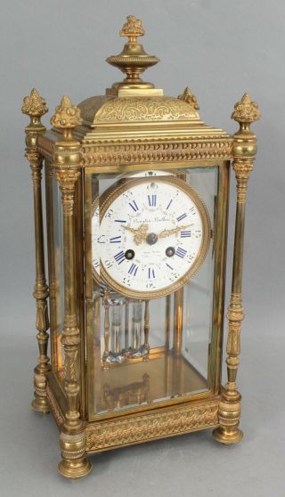 Antique French Ovington Brothers Gilt Bronze Regulator Clock,  Fruit & Flowers