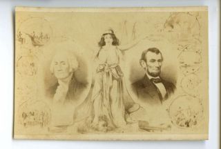 Rare Washington & Lincoln Civil War Era Vintage Cdv Photo Cartes De Vistie