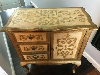 Antique Florentine Gold Giltwood Italian Hollywood Regency Nightstand Side Table