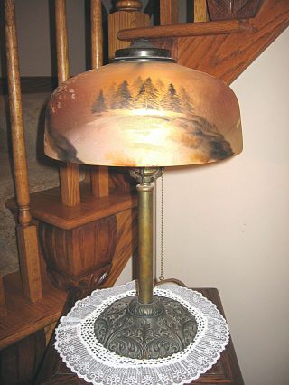 ANTIQUE PITTSBURGH REVERSE PAINTED AND OBVERSE PAINTED LAMP - SIGNED 2