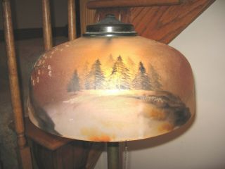 ANTIQUE PITTSBURGH REVERSE PAINTED AND OBVERSE PAINTED LAMP - SIGNED 3
