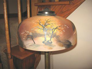 ANTIQUE PITTSBURGH REVERSE PAINTED AND OBVERSE PAINTED LAMP - SIGNED 4