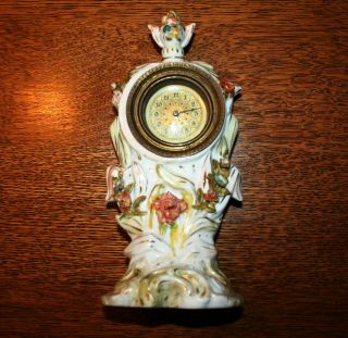 Antique Figural Meissen Porcelain Floral Mantel Clock Rare And “stunning ”