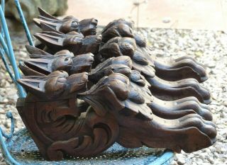 19 " Rare Set 4 Hand Carved Wood Chimera Griffin Gothic Console / Late 19th Cent.