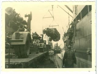 German 88mm Guns And Truck Being Loaded On A Ship,  Ww2,  Photo