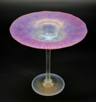 Lct Tiffany Studios Favrile Pink Pastel Art Glass Compote With Etched Butterfly
