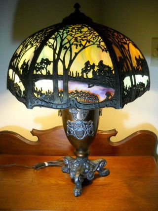 Exceptional Bent Slag Glass Art Nouveau Lamp 26 1/2 " Handel Miller B & H Era