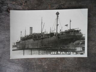 Real Photo Postcard Uss Manchuria Ww1 Army Navy Troop Transport Ship Rppc