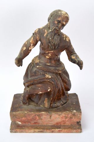 18th Century German Carved Painted Wooden Relic Sculpture Of Saint Jerome